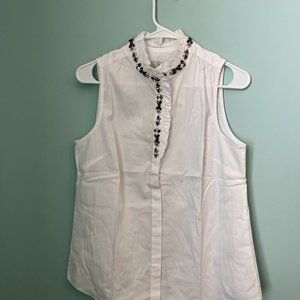NWT J. CREW FACTORY White Sleeveless Blouse with Jewel Collar Detail Size 6